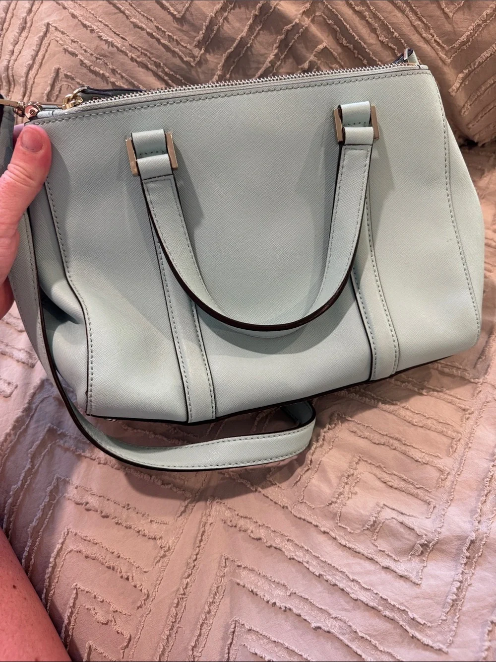 kate spade Mint Green Saffiano Leather Satchel with Crossbody Strap